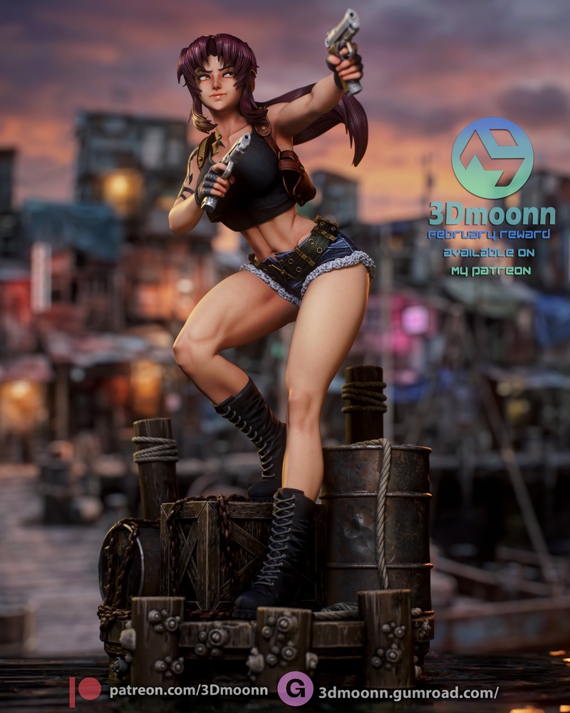 3D打印模型：黑礁海贼团·雷维|3Dmoonn – Black Lagoon – Revy – 3D Print Model