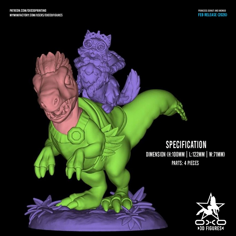 OXO3D公主甜甜圈与Mongo 3D打印模型|OXO3D Figures – Princess Donut and Mongo – 3D Print Model