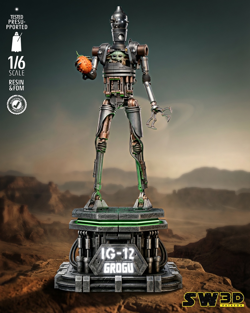 SW3D - 伊戈-格鲁吉3D打印模型|SW3D – IG-12 and Grogu Sculpture – 3D Print Model