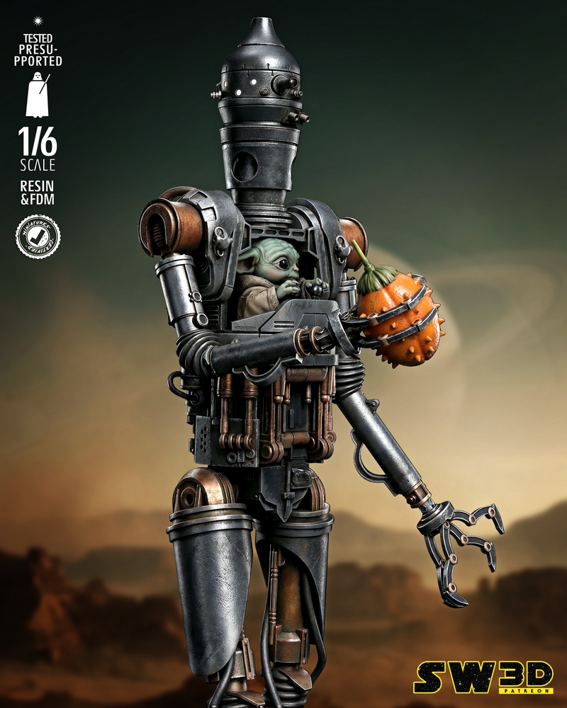 SW3D - 伊戈-格鲁吉3D打印模型|SW3D – IG-12 and Grogu Sculpture – 3D Print Model