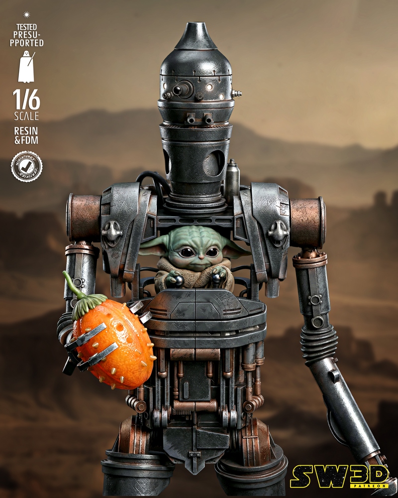 SW3D - 伊戈-格鲁吉3D打印模型|SW3D – IG-12 and Grogu Sculpture – 3D Print Model
