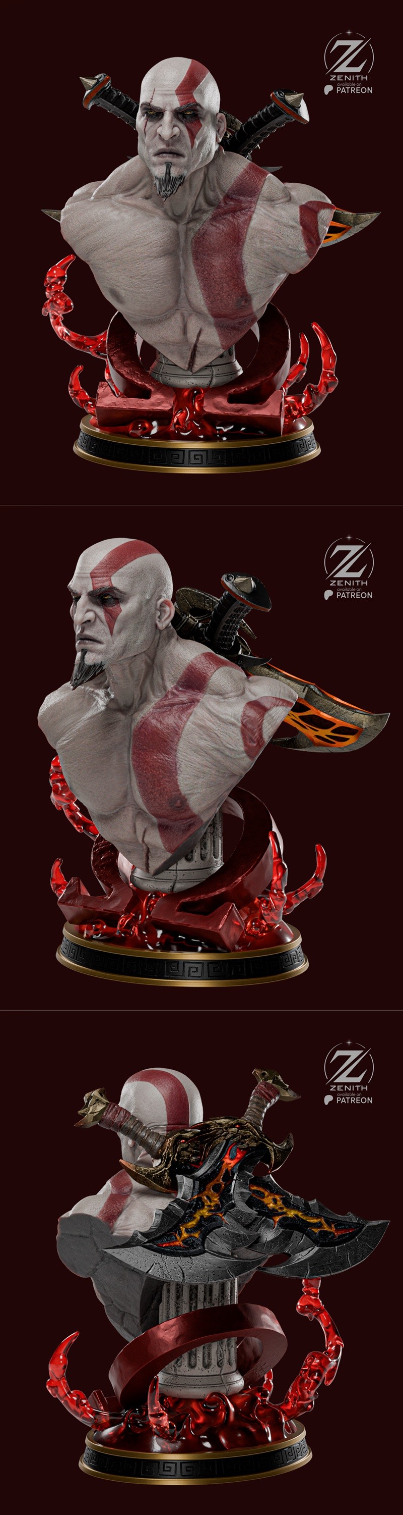 zenith工作室克洛诺斯雕像3D打印模型|Zenith Studios – Kratos Bust – 3D Print Model STL