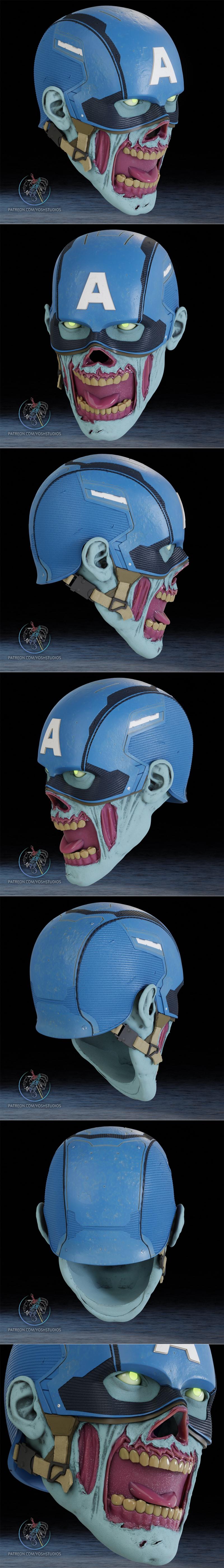 美国队长僵尸头盔 3D打印模型|Zombie Captain America Helmet – 3D Print Model STL