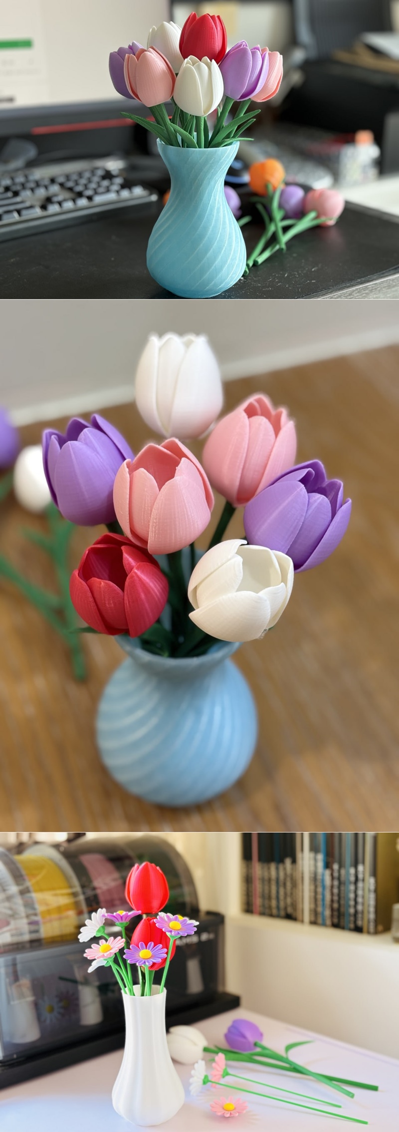 郁金香植株3D打印模型|Tulip with stem and leaves – 3D Print Model STL