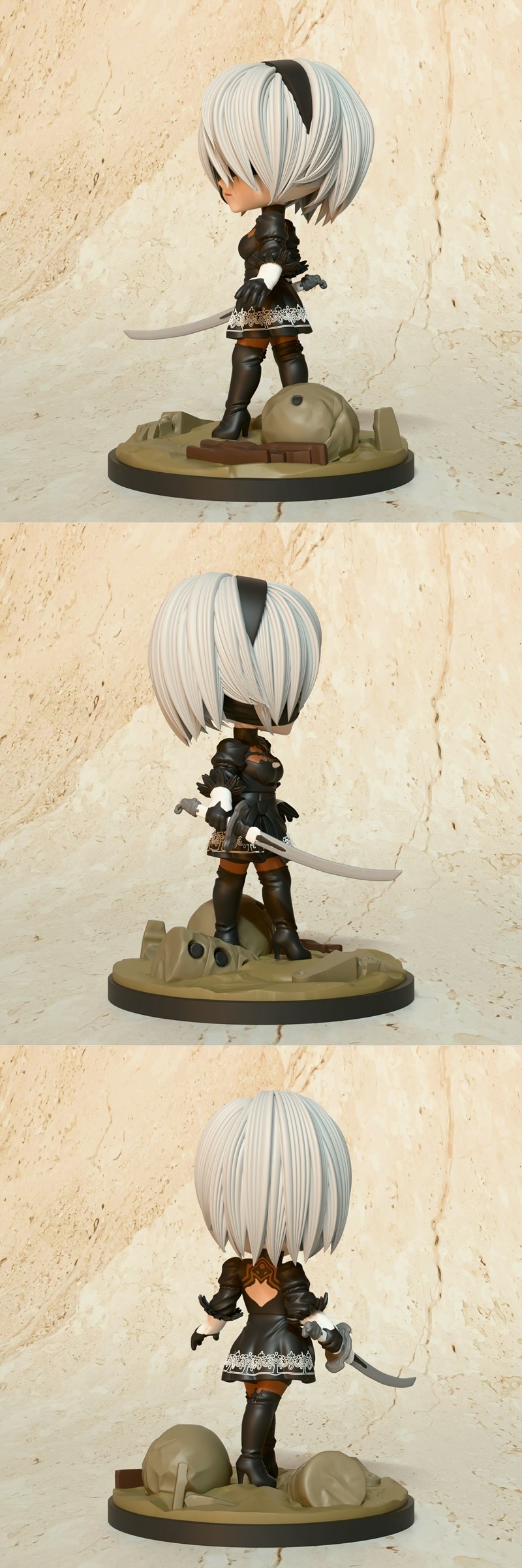 2B角色3D打印模型——尼尔：自动人形粉丝艺术雕塑|Chibi Land Figures – 2B Chibi Nier Automata Fan Art – 3D Print Model STL