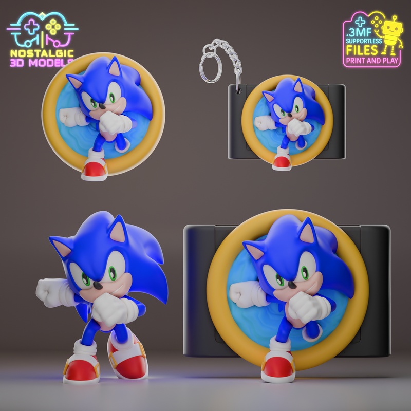 怀旧风3D打印模型：音轨卡带、钥匙链、墙饰及人物摆件套装|Nostalgic – Sonic Cartridge, Keychain, Wall Decor and Figure Package – 3D Print Model