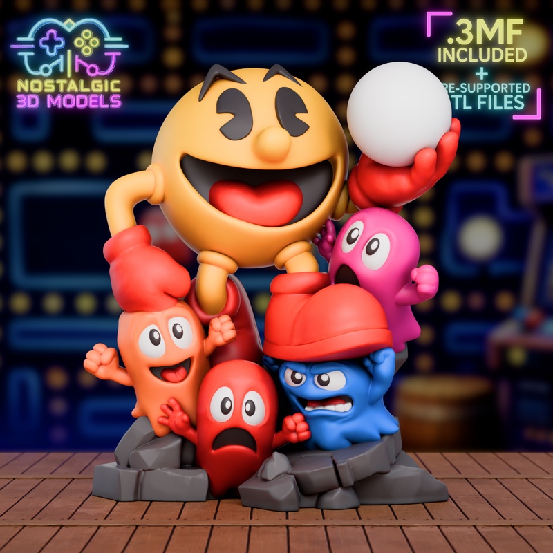 复古风弹珠人3D打印模型包|Nostalgic – Pac-Man Cartridge, Keychain, Wall Decor and Figure Package – 3D Print Model