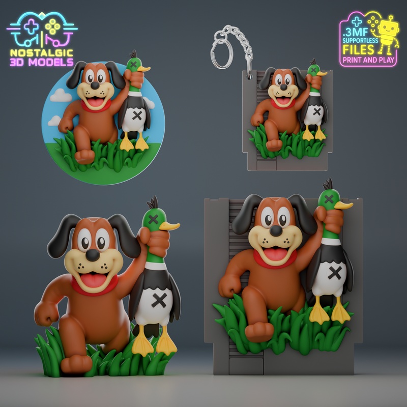 复古鸭猎人3D打印模型套装|Nostalgic – Duck Hunter Cartridge, Keychain, Wall Decor and Figure Package – 3D Print Model