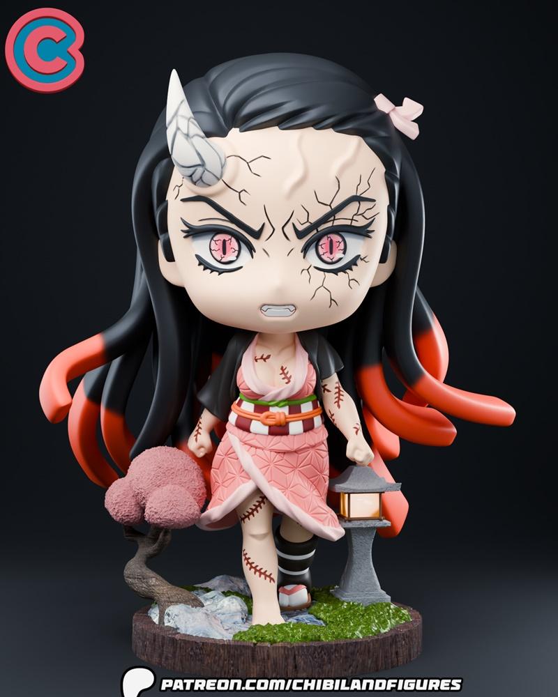 demon slayer 三笠 女神 3D打印模型|Chibi Land Figures – Nezuko Oni – Demon Slayer – Chibi – 3D Print Model STL