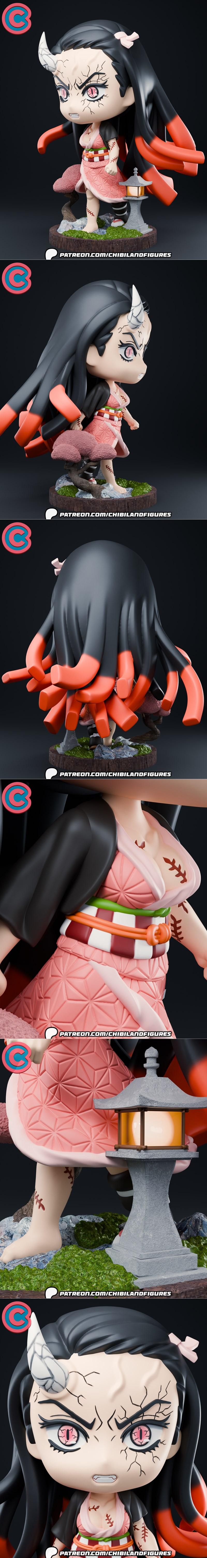demon slayer 三笠 女神 3D打印模型|Chibi Land Figures – Nezuko Oni – Demon Slayer – Chibi – 3D Print Model STL