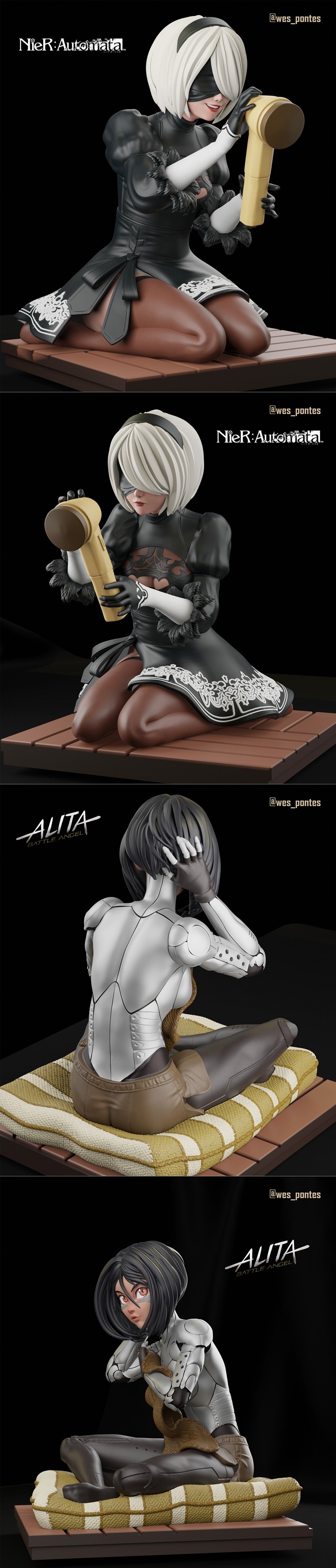 Gally（阿丽塔）与2B《尼尔：自动人形》3D打印模型|Gally (Alita) & 2B Nier Automata – 3D Print Model STL