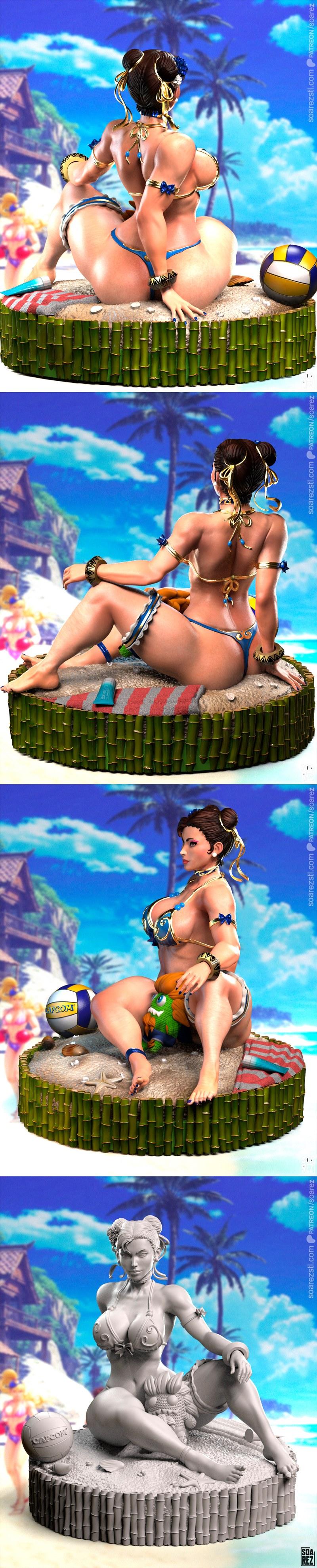 Soarez 3D打印模型：街头霸王楚留西娅海滩造型|Soarez 3d – Chun-Li The Beach – 3D Print Model STL