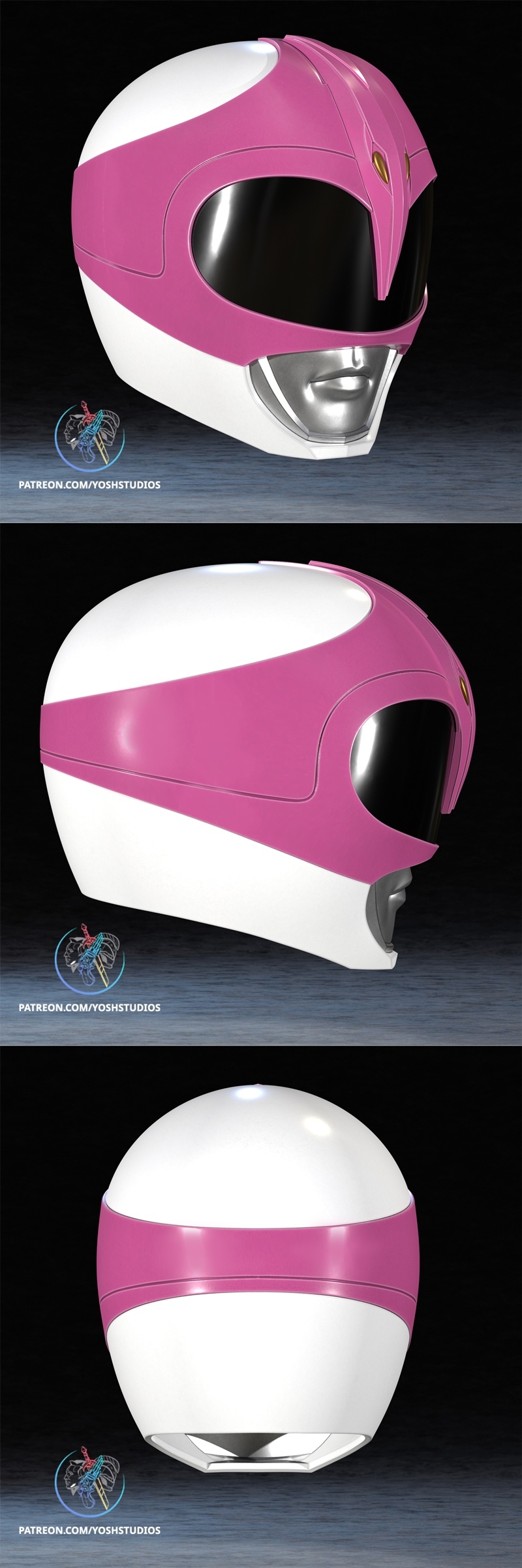 Yosh Studios - 粉色战士头盔 - 3D打印模型|Yosh Studios – Pink Ranger Helmet – 3D Print Model STL