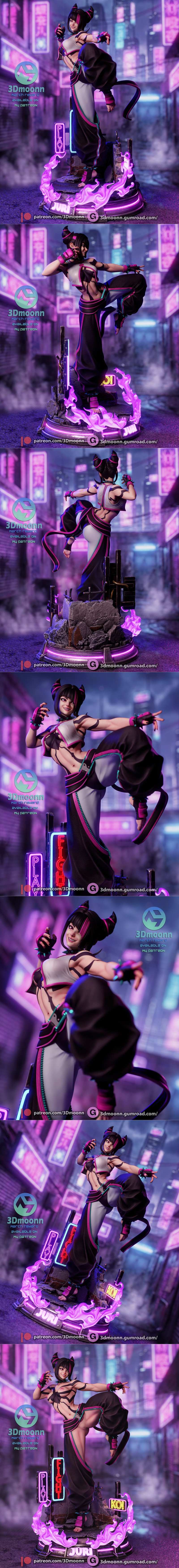 3D打印模型：街霸 Juri Han 可动人偶|3Dmoonn – Juri Han – street fighter – 3D Print Model STL