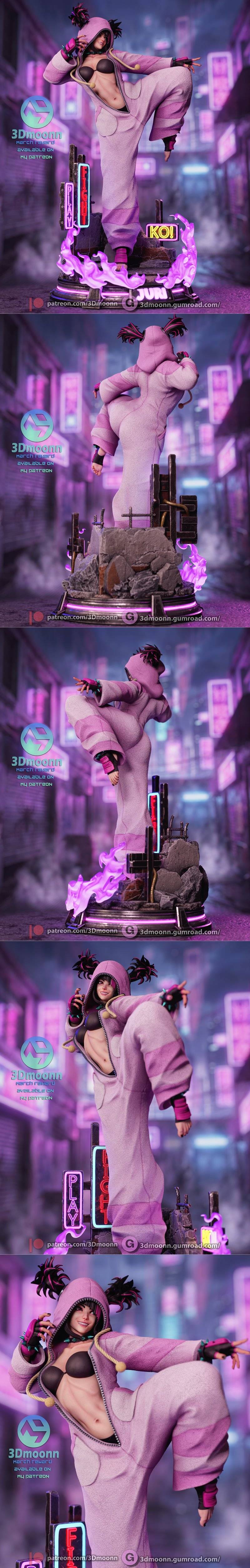 3D打印模型：街霸 Juri Han 可动人偶|3Dmoonn – Juri Han – street fighter – 3D Print Model STL