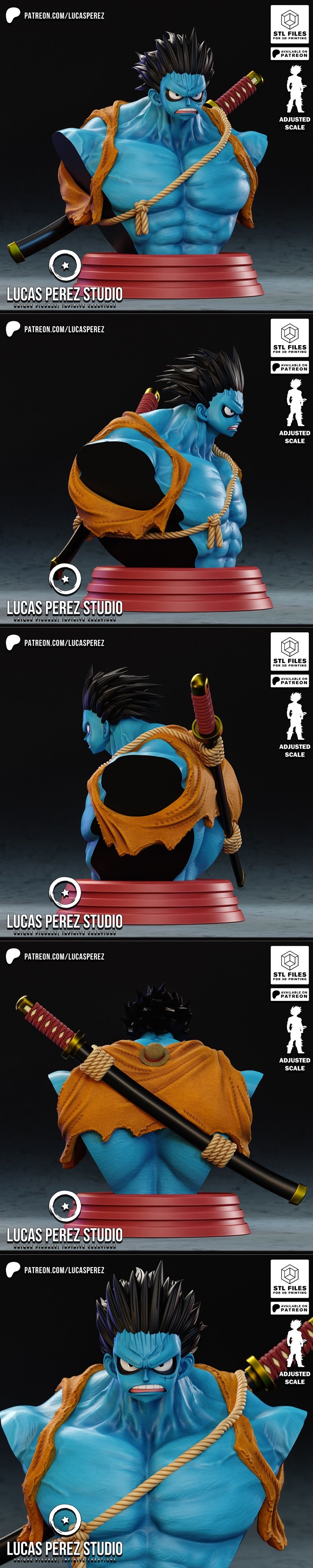 路飞噩梦形态手办 3D打印模型|Lucas Perez – Luffy – Nightmare Form Bust – 3D Print Model STL