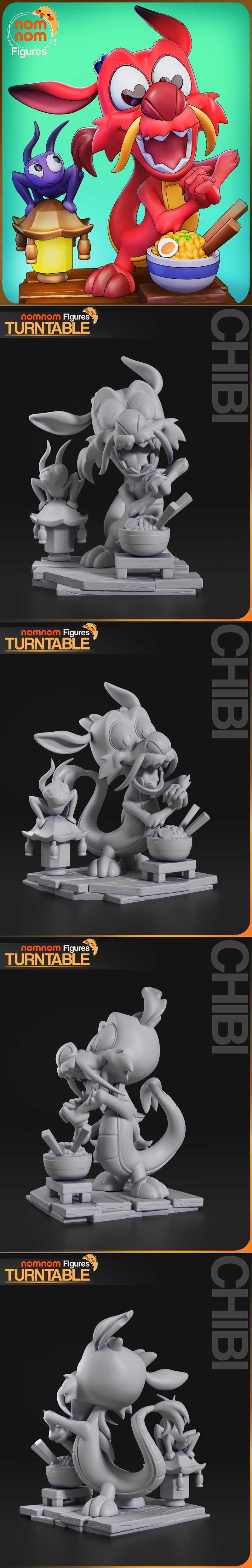 3D打印模型：美少女战士·木兰·萌系小人仔|Nomnom Figures – Chibi Mushu – Mulan – 3D Print Model STL