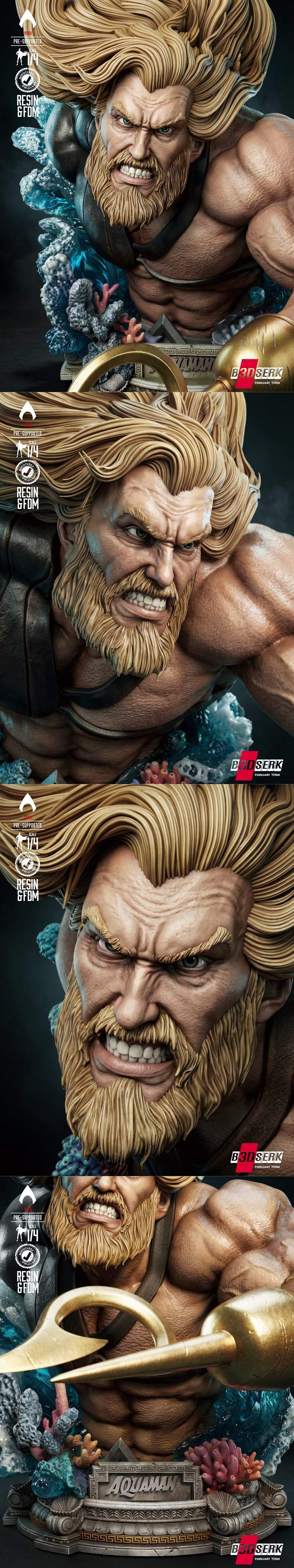 B3DSERK - 美国队长头像3D打印模型|B3DSERK – Aquaman Bust Portrait – 3D Print Model STL