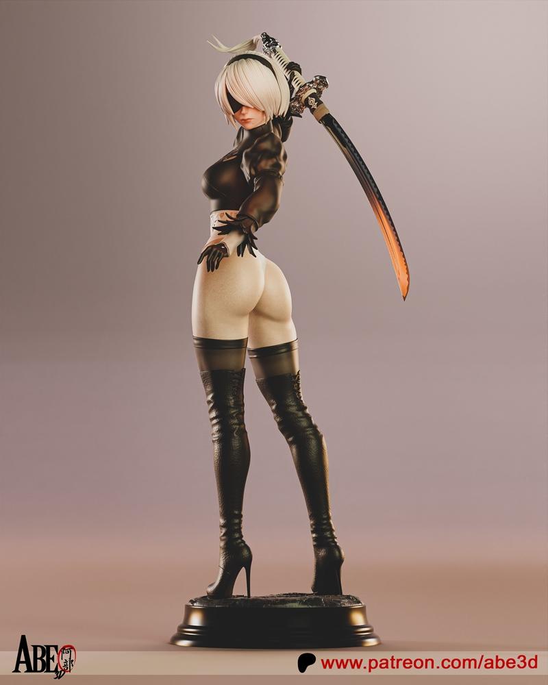 Abe3D - 2B 《尼尔：自动人形》3D打印模型|Abe3D – 2B Nier Automata – 3D Print Model STL