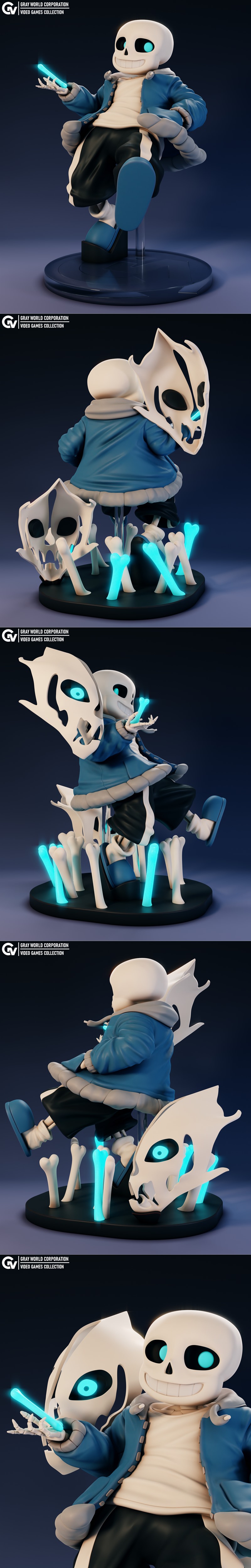 灰世界公司 - 未完成之物 - 沙斯 3D打印模型|Gray World Corporation – Sans – Undertale – 3D Print Model STL