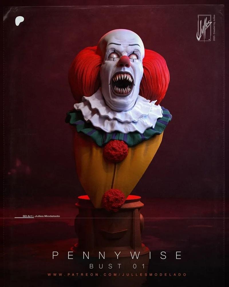 Julles模型-1990年版 Pennywise 雕塑-3D打印模型|Julles Modelado – Pennywise 1990 bust – 3D Print Model STL