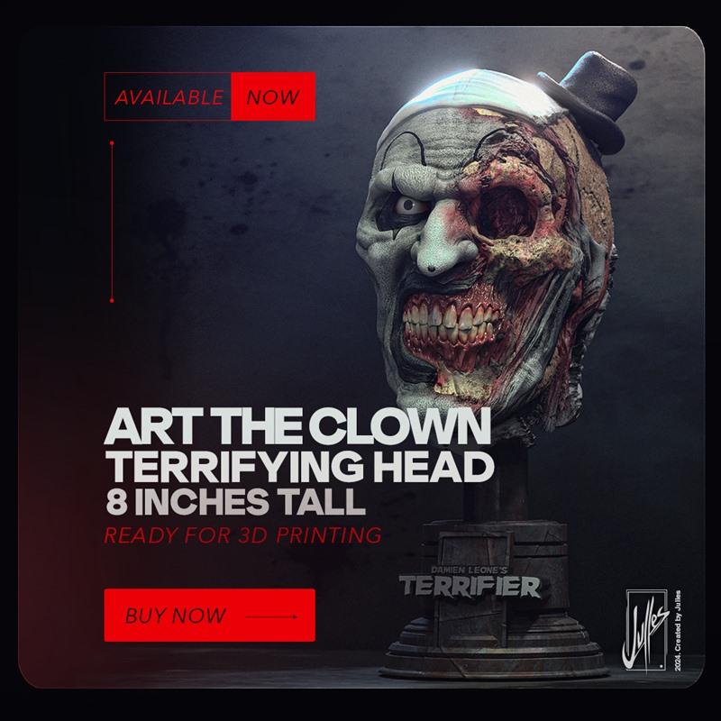 艺术小丑头破8英寸3D打印模型|Julles Modelado – Art the Clown Smashed Head 8 inches tall – 3D Print Model STL
