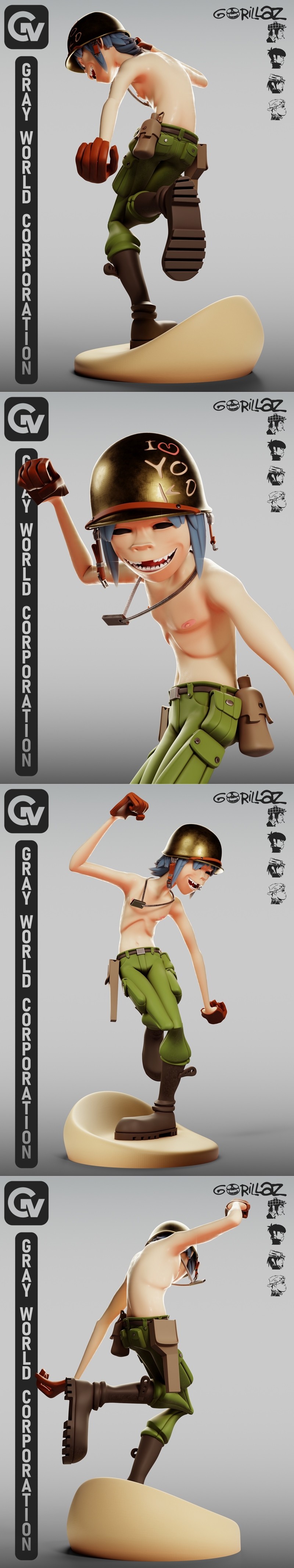 灰世界公司 - 2D脏哈利 - 摩登大盗 3D打印模型|Gray World Corporation – 2D Dirty Harry – Gorillaz – 3D Print Model STL