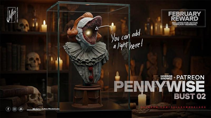 Julles模型工作室 - Pennywise胸模02 - 3D打印模型|Julles Modelado – Pennywise Bust 02 – 3D Print Model STL