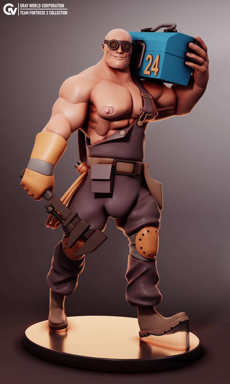 灰世界公司 - 史诗工程师 - 团队突击2 3D打印模型|Gray World Corporation – Buff Egineer – Team Fortress 2 – 3D Print Model STL
