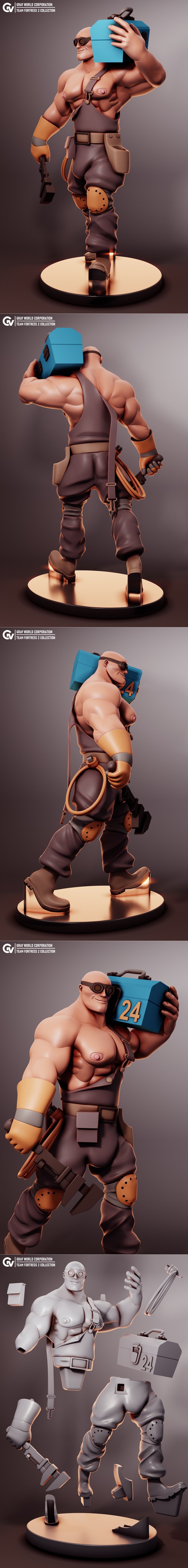 灰世界公司 - 史诗工程师 - 团队突击2 3D打印模型|Gray World Corporation – Buff Egineer – Team Fortress 2 – 3D Print Model STL