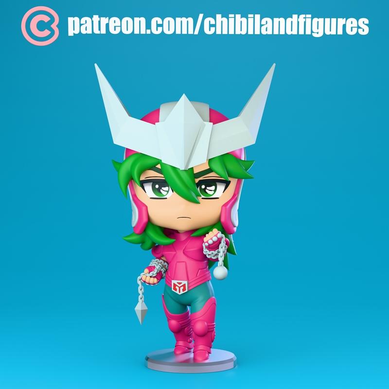 圣域战士安德罗梅达·迅 可爱小人3D打印模型|Chibi Land Figures – Andromeda Shun Chibi – Saint Seiya Fanart – 3D Print Model STL