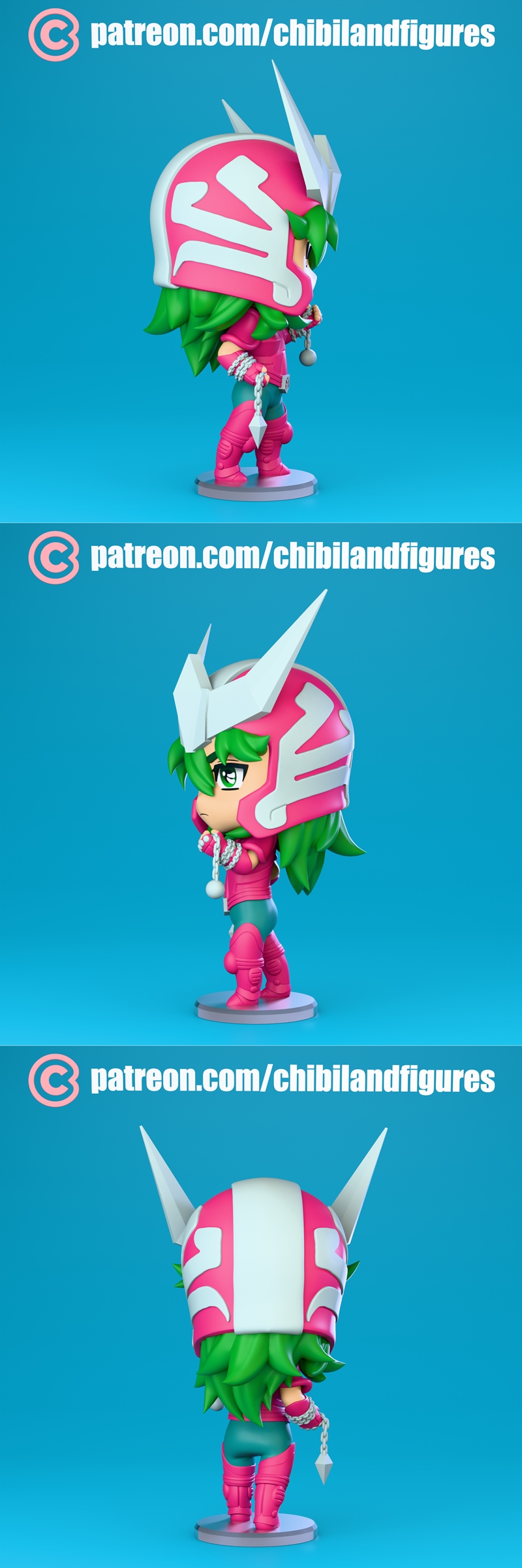 圣域战士安德罗梅达·迅 可爱小人3D打印模型|Chibi Land Figures – Andromeda Shun Chibi – Saint Seiya Fanart – 3D Print Model STL