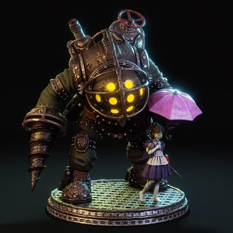 CA 3D Studios - 大爸爸与小妹妹 - 3D打印模型|CA 3D Studios – Big Daddy and Little Sister – 3D Print Model STL