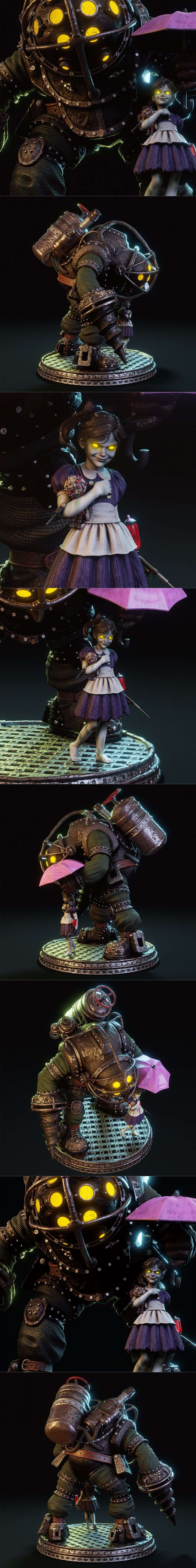 CA 3D Studios - 大爸爸与小妹妹 - 3D打印模型|CA 3D Studios – Big Daddy and Little Sister – 3D Print Model STL