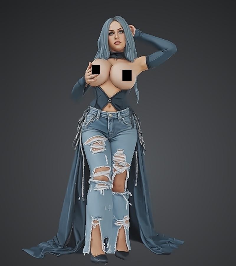 3D打印模型：破洞牛仔裤动漫角色造型|Ripped Jeans and Big Tits – 3D Print Model STL