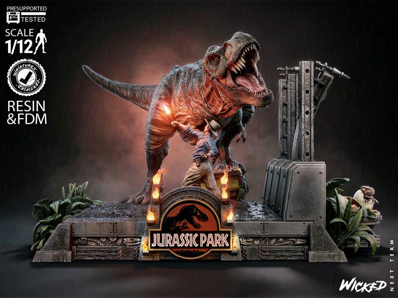 暴龙崛起——侏罗纪公园迪奥拉模型 3D打印版|Wicked – Jurasic Park Diorama – 3D Print Model STL