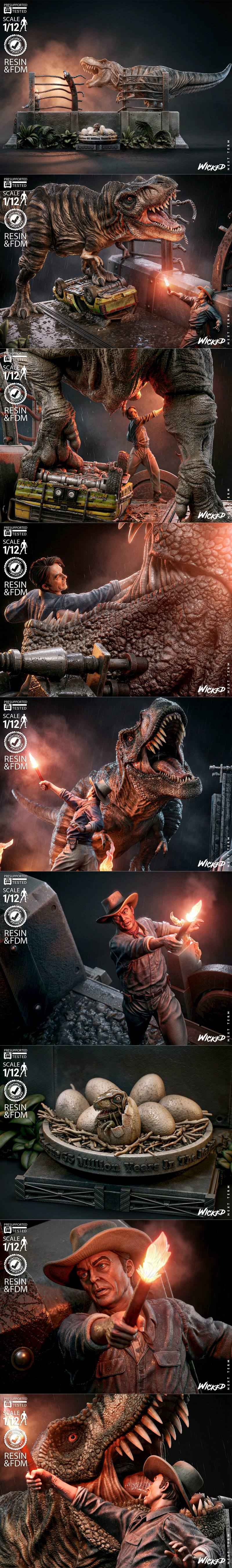 暴龙崛起——侏罗纪公园迪奥拉模型 3D打印版|Wicked – Jurasic Park Diorama – 3D Print Model STL