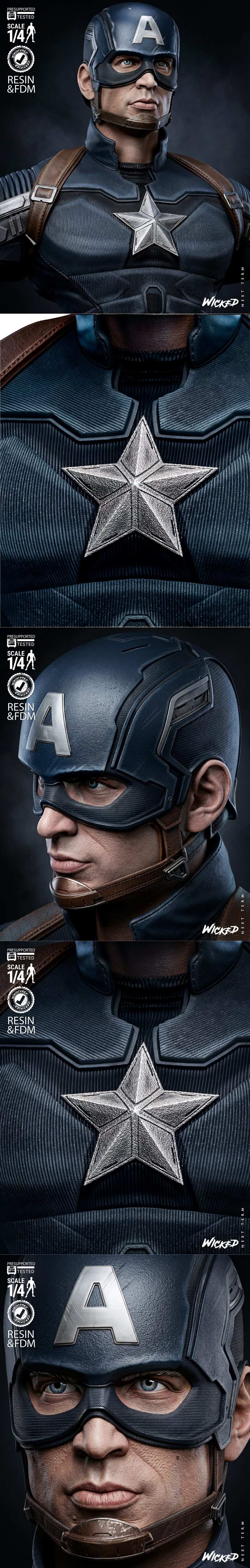 美国队长立体打印模型|Wicked – Capitan America Bust Portrait – 3D Print Model STL