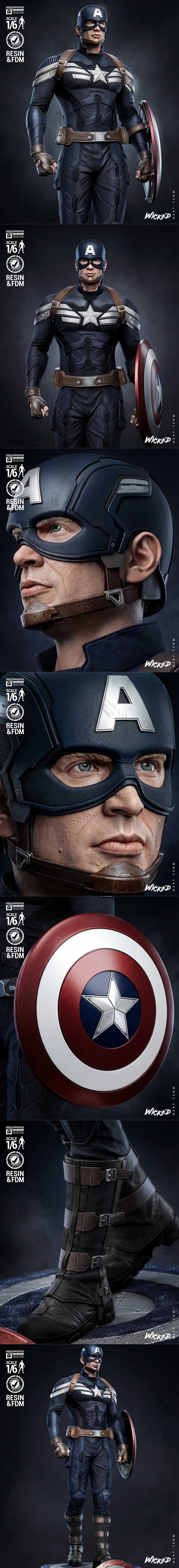 美国队长 3D打印雕塑模型|Wicked – Capitan America Sculpture – 3D Print Model STL