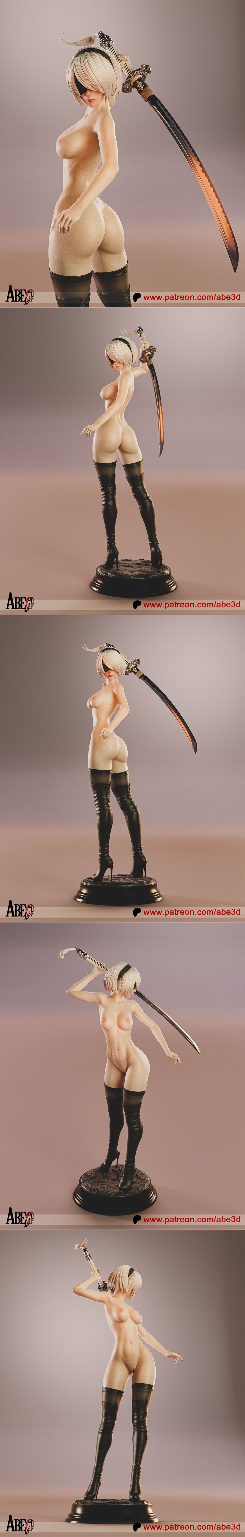 Abe3D - 2B 机甲人形 3D打印模型|Abe3D – 2B Nier Automata NSFW Version – 3D Print Model STL
