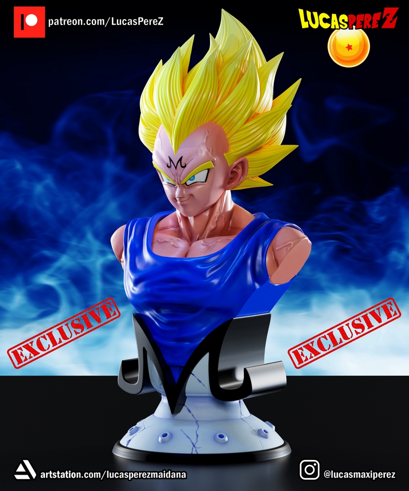 卢卡斯·佩雷斯 伏特加战士3D打印模型|Lucas Perez – Majin Vegeta Bust – 3D Print Model