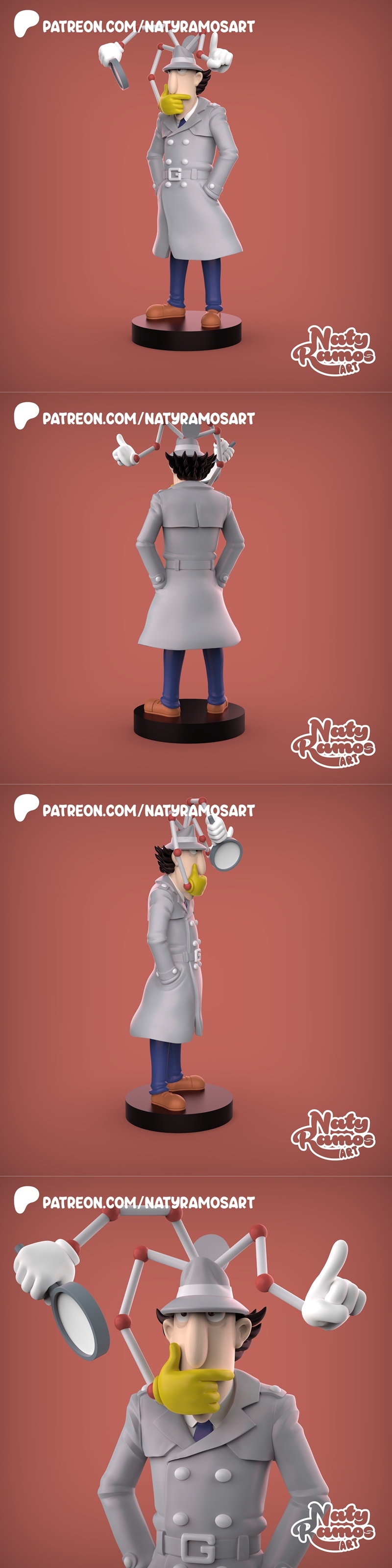 Naty Ramos 3D打印模型：Inspector Gagdet角色造型|Naty Ramos Art – Inspector Gagdet – 3D Print Model STL