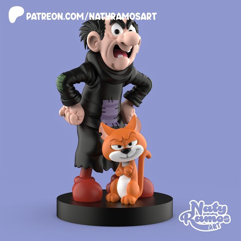 Naty Ramos 艺术作品：Gargamel 与 Azrael 3D打印模型|Naty Ramos Art – Gargamel and Azrael – 3D Print Model STL