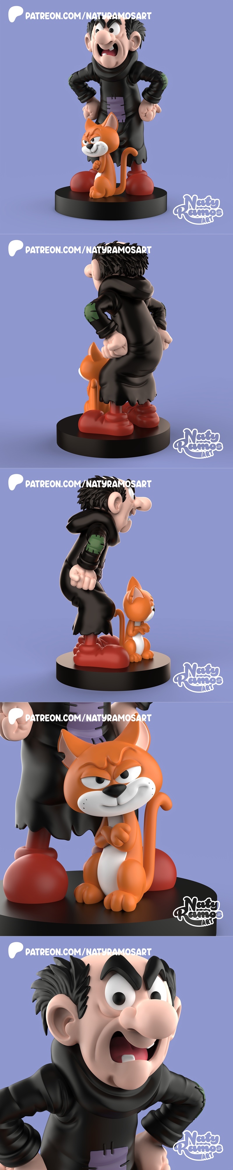 Naty Ramos 艺术作品：Gargamel 与 Azrael 3D打印模型|Naty Ramos Art – Gargamel and Azrael – 3D Print Model STL