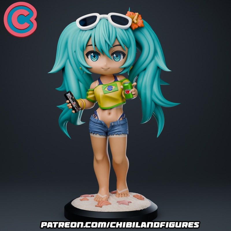 3D打印米库巴西限定萌系人物模型|Chibi Land Figures – Hatsune Miku Brazil – 3D Print Model