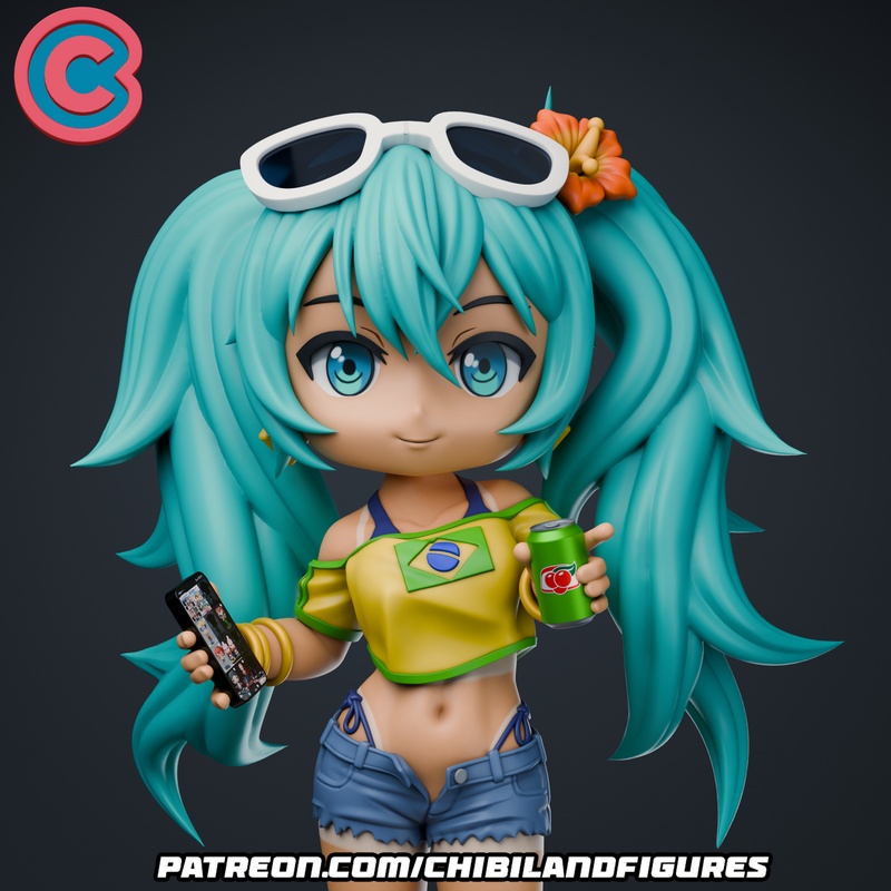 3D打印米库巴西限定萌系人物模型|Chibi Land Figures – Hatsune Miku Brazil – 3D Print Model