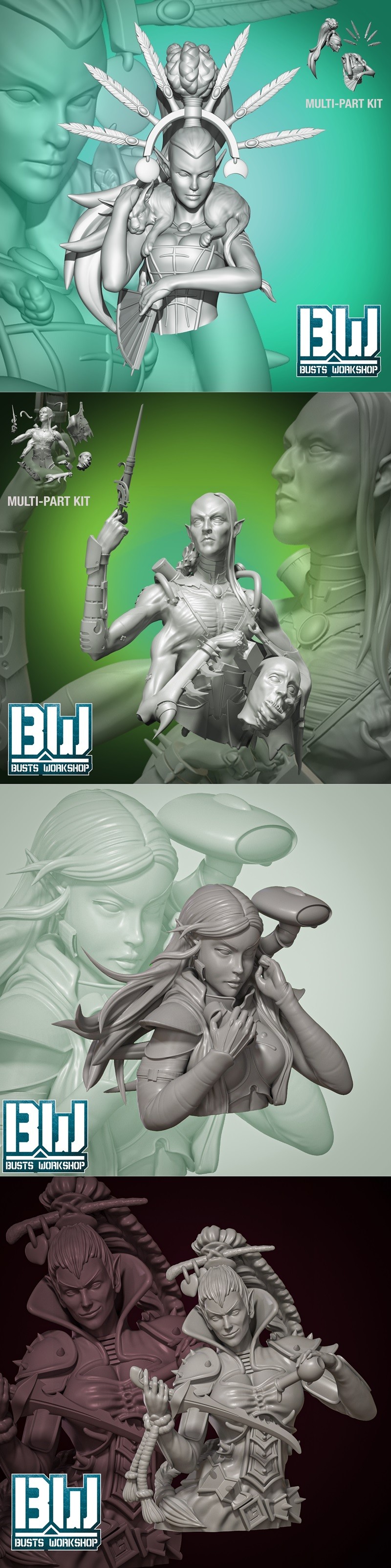 空间精灵主题3D打印模型包|Busts Workshop – Space Elves Bundle Bust – 3D Print Model STL