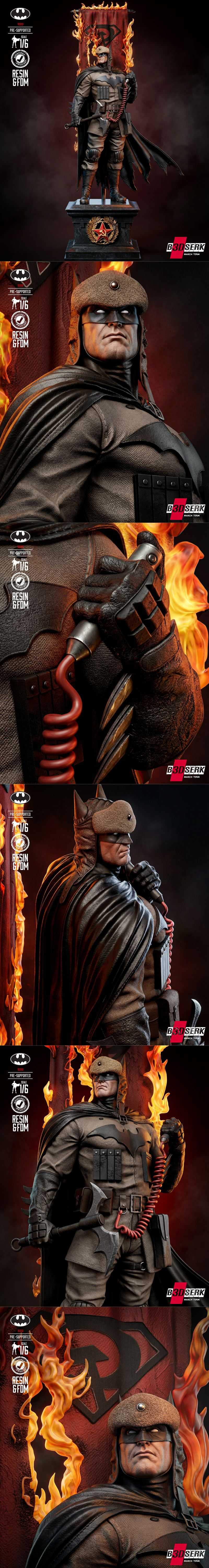 B3DSERK - 红太阳蝙蝠侠 3D打印雕塑模型|B3DSERK – Batman Red Son Sculpture – 3D Print Model STL