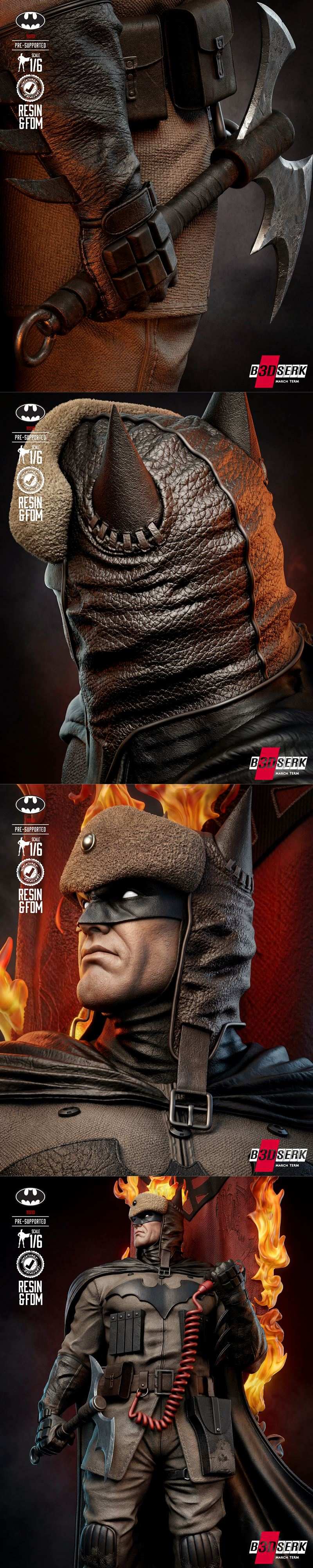 B3DSERK - 红太阳蝙蝠侠 3D打印雕塑模型|B3DSERK – Batman Red Son Sculpture – 3D Print Model STL