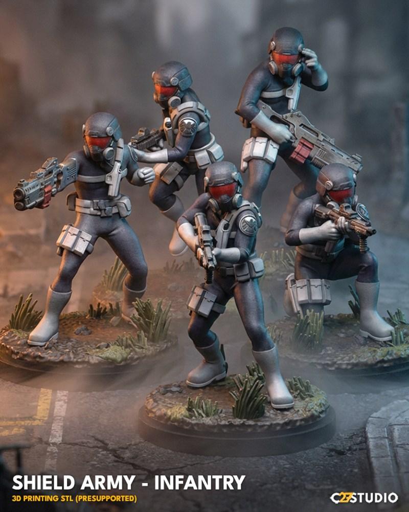 C27迷你人形兵——SHIELD陆军步兵3D打印模型|C27 Minis – SHIELD Army – Infantry – 3D Print Model STL